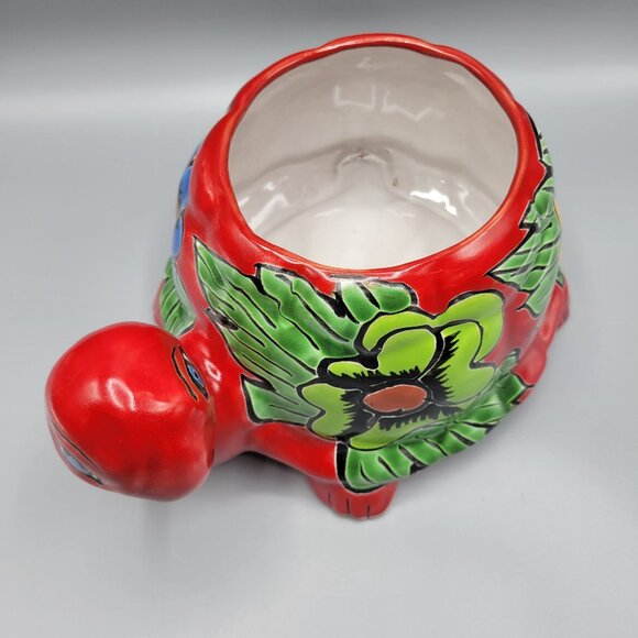 Mexican Talavera Turtle Planter Pot Hand Painted Ceramic Colorful Floral Design - Picture 14 of 16